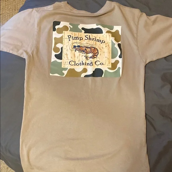 Pimp Shrimp Tan Short Sleeve Tee Casual Crew Neck - Picture 6 of 6